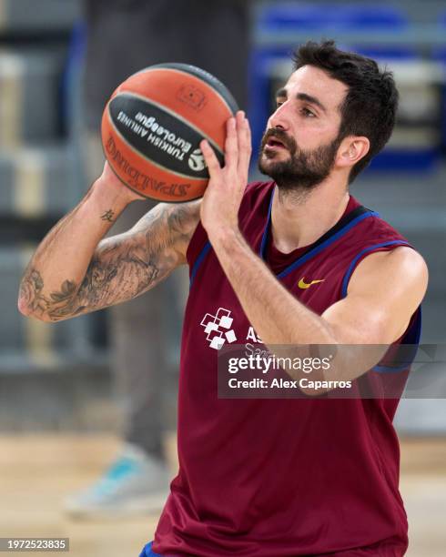 Former NBA player Ricky Rubio takes part in a FC Barcelona training session at Palau Blaugrana on January 30, 2024 in Barcelona, Spain. The Spanish...