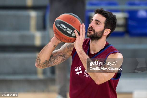 Former NBA player Ricky Rubio takes part in a FC Barcelona training session at Palau Blaugrana on January 30, 2024 in Barcelona, Spain. The Spanish...