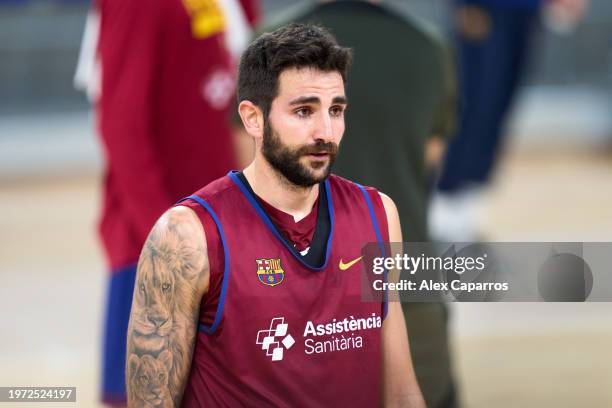 Former NBA player Ricky Rubio takes part in a FC Barcelona training session at Palau Blaugrana on January 30, 2024 in Barcelona, Spain. The Spanish...