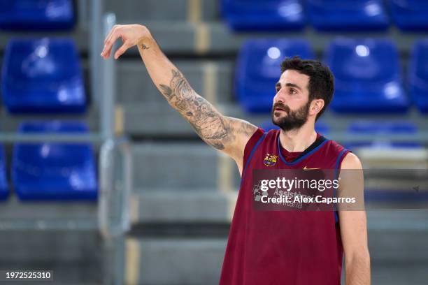 Former NBA player Ricky Rubio takes part in a FC Barcelona training session at Palau Blaugrana on January 30, 2024 in Barcelona, Spain. The Spanish...