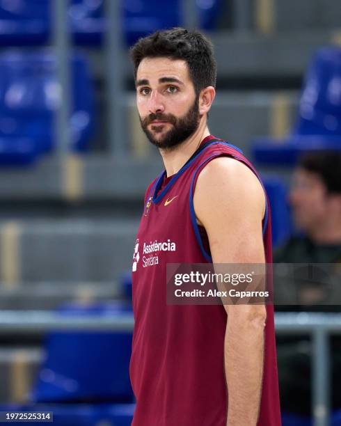 Former NBA player Ricky Rubio takes part in a FC Barcelona training session at Palau Blaugrana on January 30, 2024 in Barcelona, Spain. The Spanish...