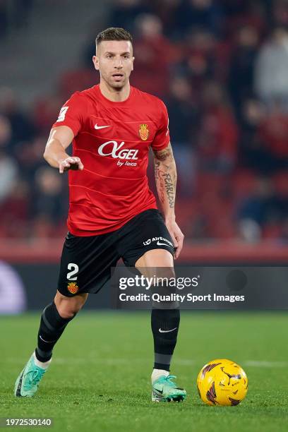 Matija Nastasic of RCD Mallorca runs with the ball during the LaLiga EA Sports match between RCD Mallorca and Real Betis at Estadi de Son Moix on...