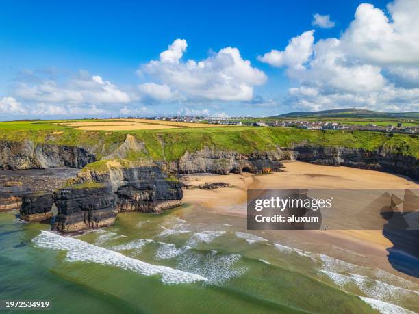 nuns beach ireland aerial view - natural arch stock pictures, royalty-free photos & images