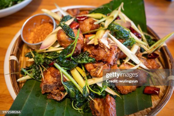 deep fried pork rib with mint & lemon grass - after dinner mint stock pictures, royalty-free photos & images