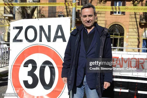 National President of Legambiente, Stefano Ciafani protest for a new highway code that introduces the ban on exceeding 30 km per hour in the city, on...