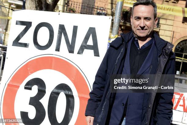 National President of Legambiente, Stefano Ciafani protest for a new highway code that introduces the ban on exceeding 30 km per hour in the city, on...
