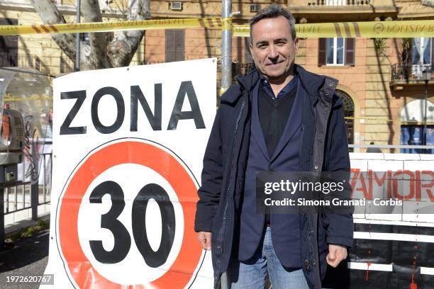 National President of Legambiente, Stefano Ciafani protest for a new highway code that introduces the ban on exceeding 30 km per hour in the city, on...