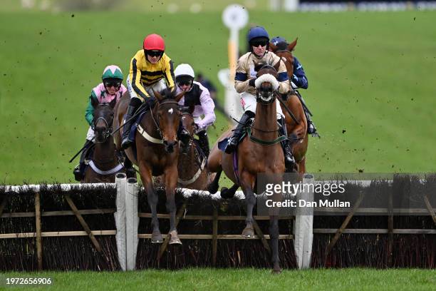 Castelfort ridden by David Noonan clears a flight on the way to winning The Hozier Live In July Junior National Hunt Hurdle Race at Chepstow...