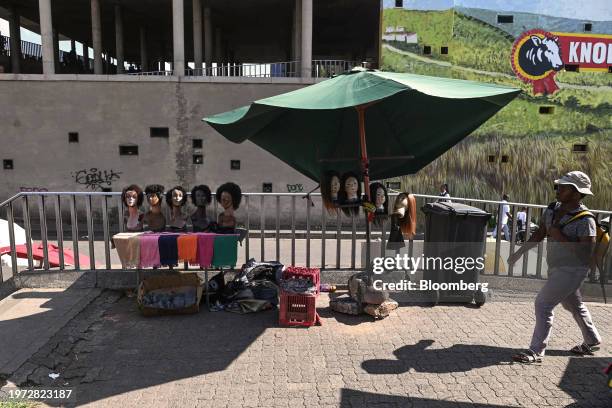 Street stall selling hair pieces by Bara taxi rank in the Soweto district of Johannesburg, South Africa, on Thursday, Feb. 1, 2024. South African...