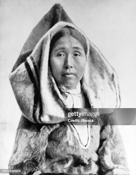 portrait of common people from 1894: mary dookshoode annanuck, eskimo - arctic stock illustrations