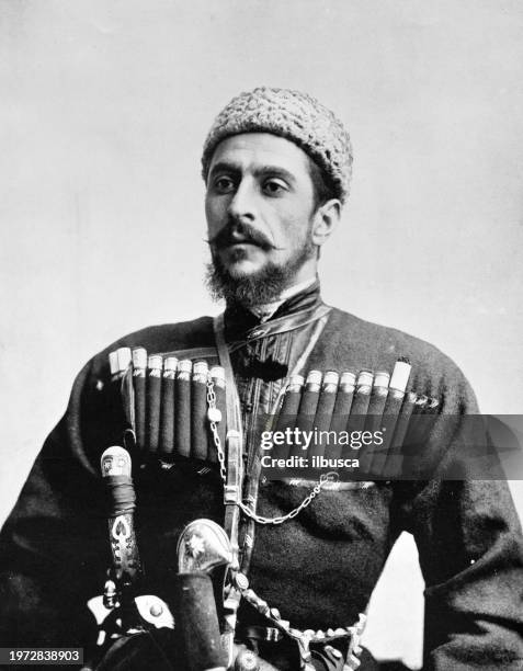 ilustraciones, imágenes clip art, dibujos animados e iconos de stock de retrato de la gente común de 1894: ivan makarozdze, cosaco del don - don cossacks army