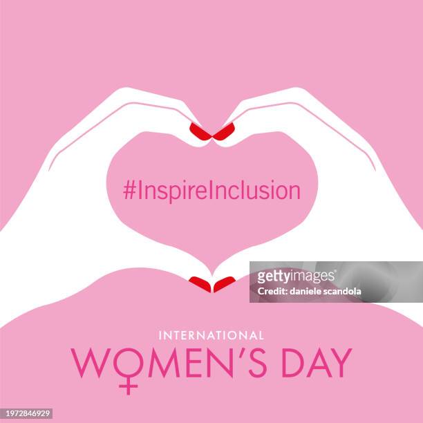 ilustrações, clipart, desenhos animados e ícones de women's day card. female hands shaping a heart symbol on pink background. - international womens day