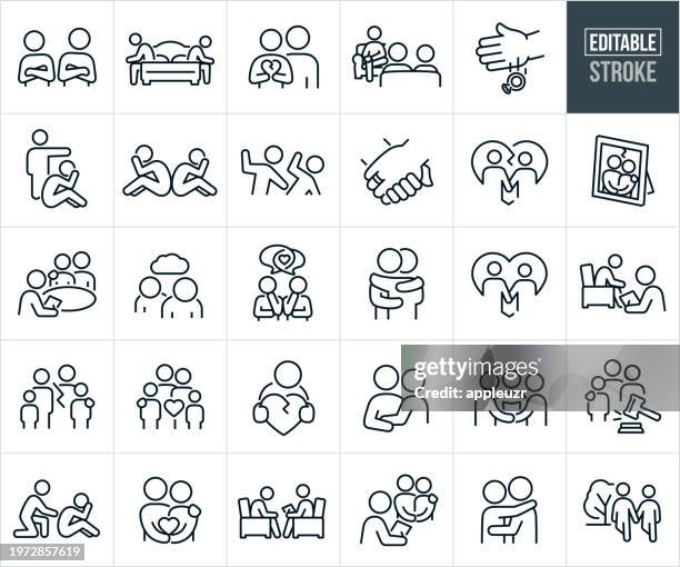 ehe- und familienberatung dünne linien symbole - bearbeitbarer strich - eheberatung stock-grafiken, -clipart, -cartoons und -symbole
