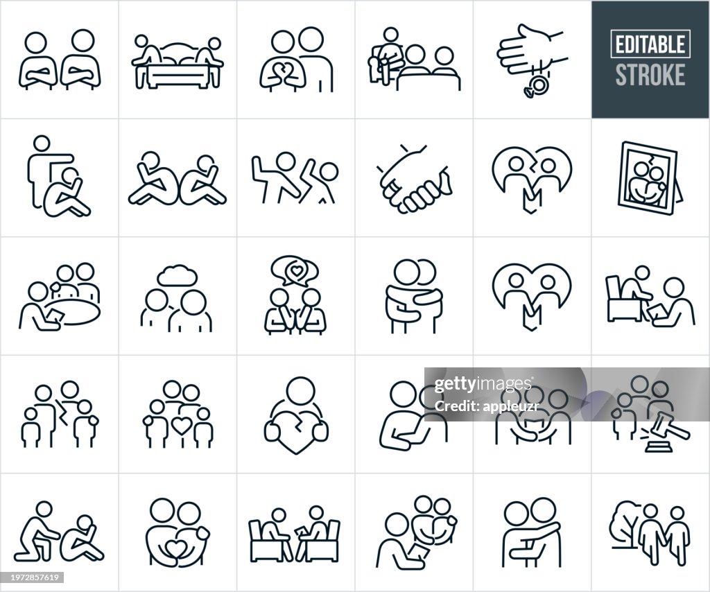 Marriage And Family Counseling Thin Line Icons - Editable Stroke