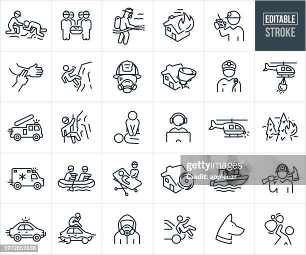 ilustraciones, imágenes clip art, dibujos animados e iconos de stock de emergency services thin line icons - editable stroke - técnico en urgencias médicas