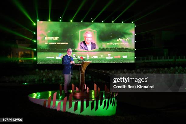 Keith Pelley, DP World Tour Chief Executive speaking the Opening Ceremony prior to the Bahrain Championship presented by Bapco Energies at Royal Golf...