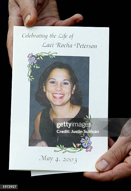 The program for the memorial service for Laci Peterson and her unborn son Connor shows a smiling image of Lacy May 4, 2003 in Modesto, California....