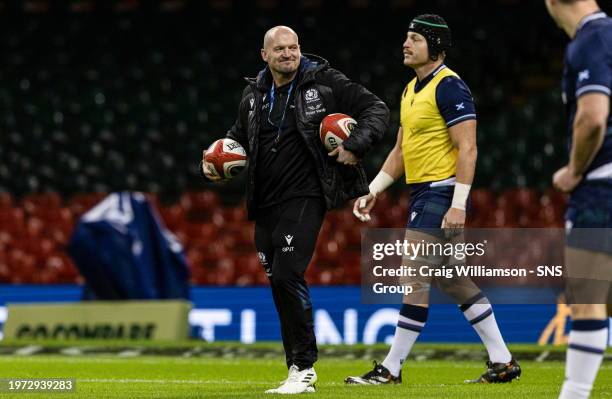 Scotland Head Coach Gregor Townsend during the Scotland MD-1 Captains Run training session at the Principality Stadium, on February 02 in Cardiff,...