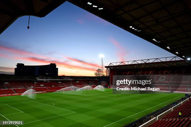 General view inside the stadium as the sun sets prior to the Premier League match between Nottingham Forest and Arsenal FC at City Ground on January...