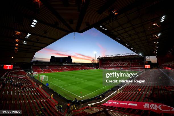 General view inside the stadium as the sun sets prior to the Premier League match between Nottingham Forest and Arsenal FC at City Ground on January...