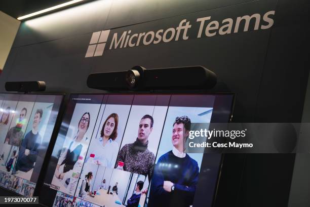Screen shows a virtual meeting with Microsoft Teams at ISE 2024 on January 30, 2024 in Barcelona, Spain. This year the 20th edition of Integrated...