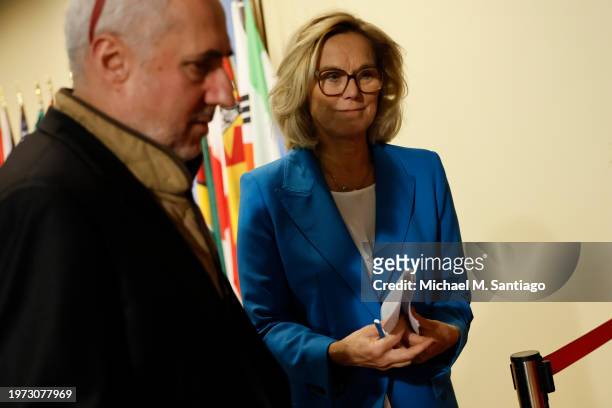 Senior Humanitarian and Reconstruction Coordinator for Gaza Sigrid Kaag leaves a press conference at the United Nations headquarters on January 30,...