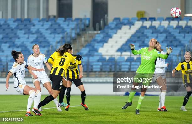 Rosa Kafaji of BK Hacken scores her team's first goal during the UEFA Women's Champions League group stage match between Real Madrid CF and BK Häcken...