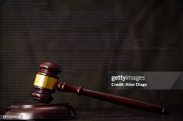 ai chatbot technology. judge's gavel with a virtual text - virtual auction stock pictures, royalty-free photos & images