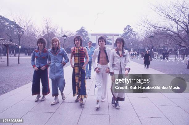 Photo of Scotish band Bay City Rollers, Japan, late 1970s. Eric Faulkner, Derek Longmuir, Stuart 'Woody' Wood, Leslie McKeown, Pat McGlynn.