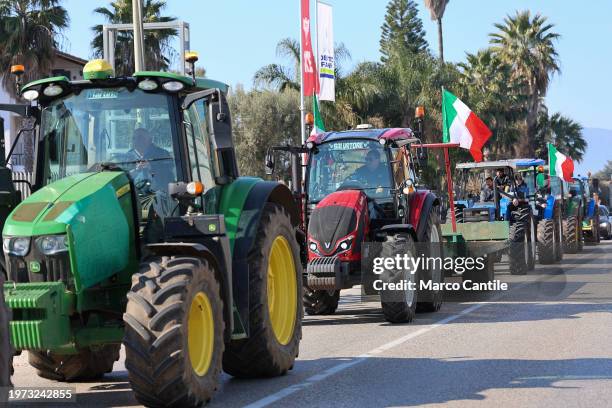 Farmers on their tractors during the demonstration to protest against the "Green Deal" initiatives, approved by the European Commission.