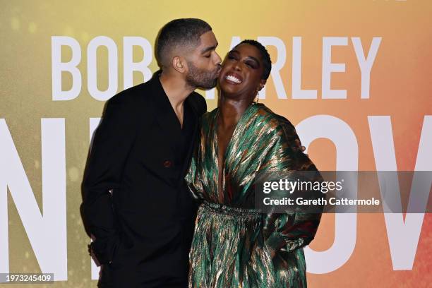 Kingsley Ben-Adir and Lashana Lynch attend the UK Premiere of "Bob Marley: One Love" at on January 30, 2024 in London, England.