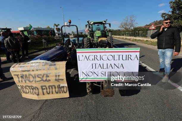 Farmers on their tractors during the demonstration to protest against the "Green Deal" initiatives, approved by the European Commission.