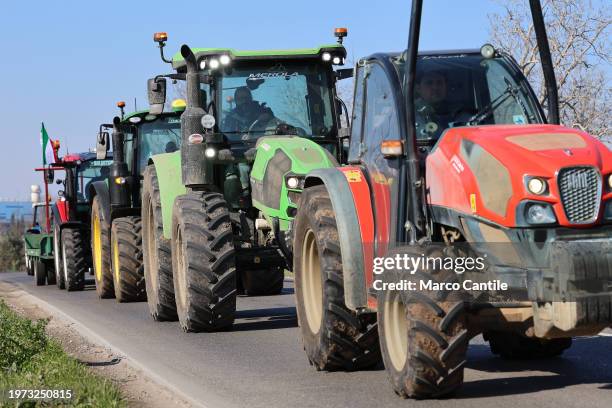 Farmers on their tractors during the demonstration to protest against the "Green Deal" initiatives, approved by the European Commission.