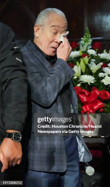 Superintendent Mike Miles wipes away tears as awards are passed out during MLK Jr. Oratory Competition at Antioch Missionary Baptist Church on...