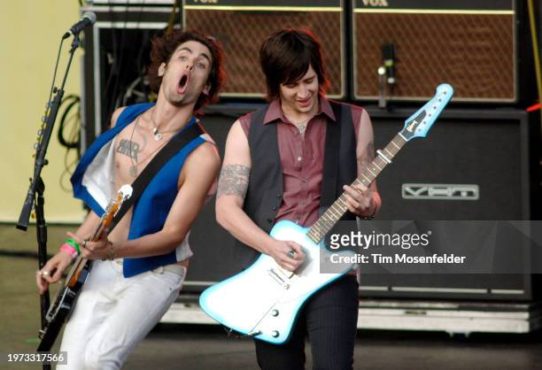 Tyson Ritter and Nick Wheeler of The All American Rejects perform during KIIS FM's 12th Annual Wango Tango 2009 at Verizon Wireless Amphitheater on...