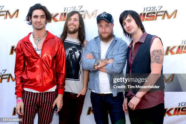 Tyson Ritter, Chris Gaylor, Mike Kennerty, and Nick Wheeler The All American Rejects pose during KIIS FM's 12th Annual Wango Tango 2009 at Verizon...