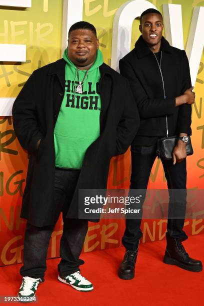 Big Narstie and Stefan-Pierre Tomlin attend the UK Premiere of "Bob Marley: One Love" at on January 30, 2024 in London, England.