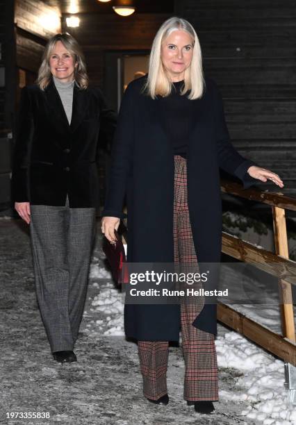 Crown Princess Mette- Marit and Oslo mayor Anne Lindboe visit The Church's SOS on January 30, 2024 in Oslo, Norway.