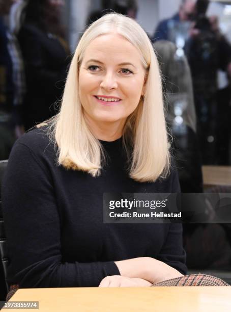 Crown Princess Mette- Marit visits The Church's SOS on January 30, 2024 in Oslo, Norway.