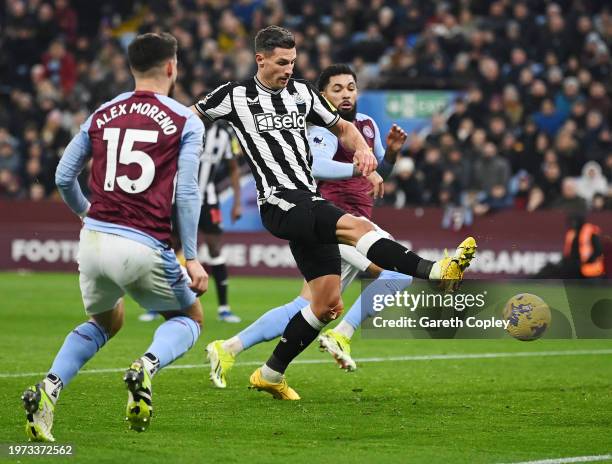 Fabian Schaer of Newcastle United scores his team's second goal during the Premier League match between Aston Villa and Newcastle United at Villa...