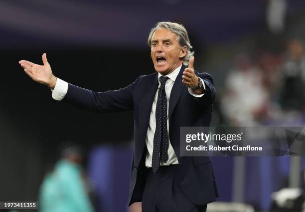 Roberto Mancini, Head Coach of Saudi Arabia reacts during the AFC Asian Cup Round of 16 match between Saudi Arabia and South Korea at Education City...