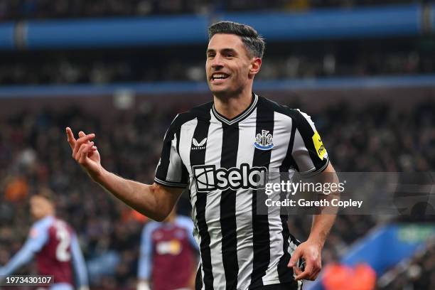 Fabian Schaer of Newcastle United celebrates scoring his team's second goal during the Premier League match between Aston Villa and Newcastle United...