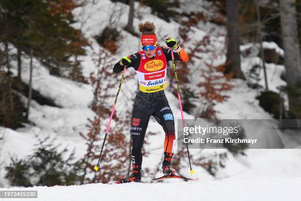 Nathalie Armbruster of Germany competes during the Women's Gundersen Large Hill HS 109/5 km at the Viesmann FIS Nordic Combined World Cup Seefeld at...