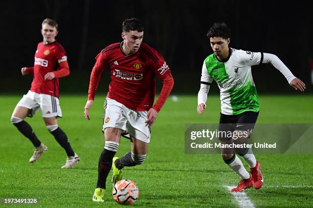 James Scanlon of Manchester United U18s in action during the U18 Premier League match between Manchester United U18s and Liverpool U18s at Carrington...