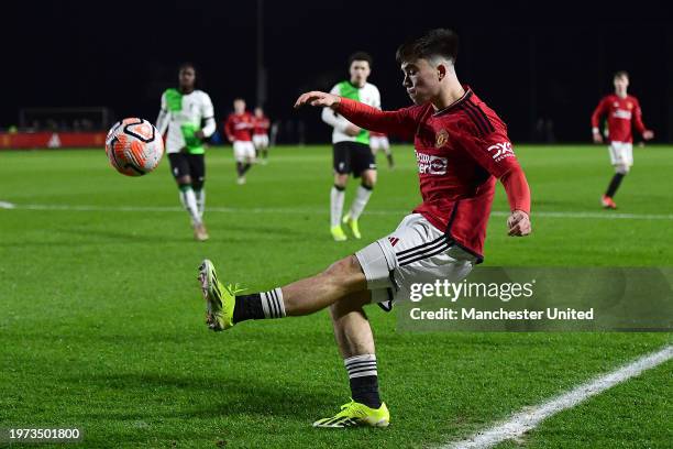 Harry Amass of Manchester United U18s in action during the U18 Premier League match between Manchester United U18s and Liverpool U18s at Carrington...