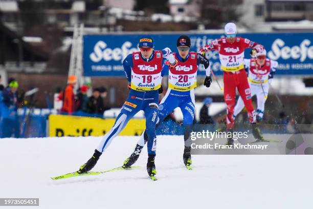 Eero Hirvonen of Finland and Kristjan Ilves of Estonia competes during the Men's Gundersen Large Hill HS 109/7.5 km at the Viesmann FIS Nordic...