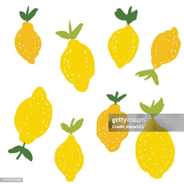 illustrations, cliparts, dessins animés et icônes de citrons minimalistes dessinés à la main sur un fond transparent - citron