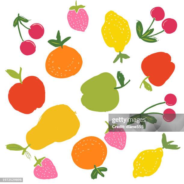 minimalist hand drawn mixed fruit on a transparent background - fruit salad stock illustrations