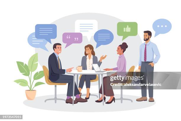 geschäftstreffen mit unterschiedlichen gruppen von menschen - geschäftsleute stock-grafiken, -clipart, -cartoons und -symbole