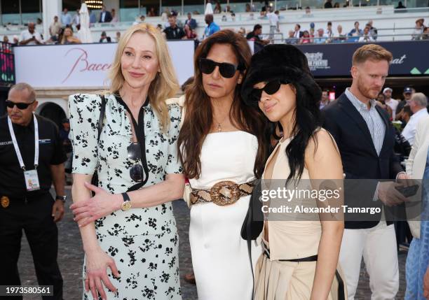 Belinda Stronach, Laurie Lynn Stark and Camila Cabello attend the 2024 Pegasus World Cup Presented By Baccarat at Gulfstream Park on January 27, 2024...